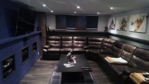 leather sectional man cave basement remodel