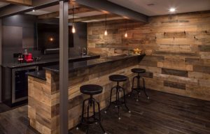 man cave basement remodel wet bar